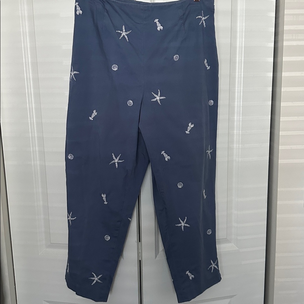 Talbots Navy Pants with Embroidered Detail
